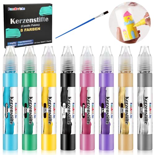 FansArriche Kerzenstifte Set 8 Farben je 30 ml Candle Pen, Candle liner Set, auf Wasserbasis Kerzenmalstifte, Kerzen Bemalen Machen Kinderleichte Kerzendeko, Dekorieren und Personalisieren von FansArriche