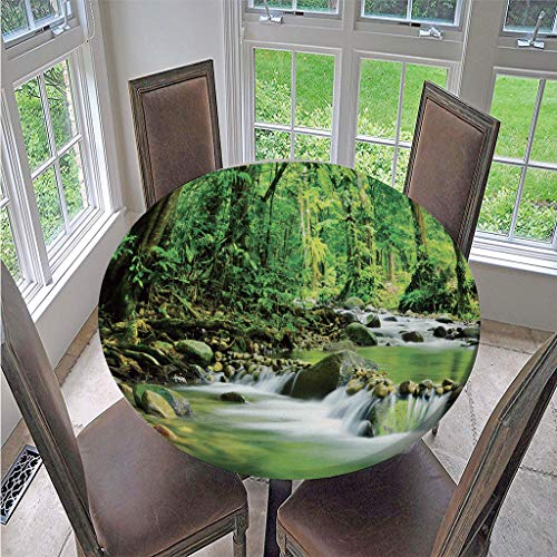 FANSU Runde Tischdecke Wasserabweisende, 3D Natürlich Wald Drucken Abwaschbar Garten Tischdecke rutschfest Abwischbare Wachstuch Desktop Dekorative Tuch Hotel Bankett Party (Grüner Fluss 1,130cm) von FANSU