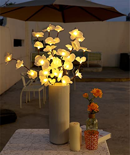 Fantasee Weiße Orchideen-Zweig-Lichter, 20 LEDs künstliche Phalaenopsis-Astlichter batteriebetrieben Flexibler Zweig Dekor-Lichter für Zuhause Schaufenster Vase Zimmer Weihnachten (2 Packungen, weiß) von Fantasee