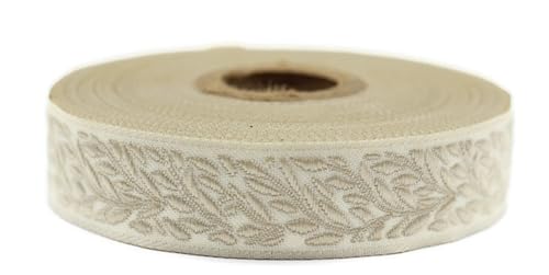 10 Meter 20 mm Beige und Creme Jacquard-Band gewebt mit Blattmotiv Rollen Borte bestickt Handwerk Kleidung Kurzwaren Hobby Kreativ Dekoration Mittelalter 20270-V2 von Fantastic Kurdele