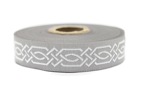 10 Meter 20 mm grau und weiß Jacquard-Band gewebt mit keltischem Knotenmuster, Rollen, Borte, bestickt, Handwerk, Kleidung, Kurzwaren, Basteln, Dekoration, mittelalterliches Nähen, 20272-V3 10 Meter 20 mm grau und weiß Jacquard-Band gewebt mit keltischem Knotenmuster, Rollen, Borte, bestickt, Handwerk, Kleidung, Kurzwaren, Basteln, Dekoration, mittelalterliches Nähen, 20272-V3 von Fantastic Kurdele
