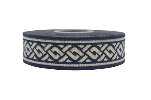 10 Meter 22 mm Blau und Gold Jacquard-Band gewebt mit keltischem Knotenmuster, Rolle, Band, bestickt, Handwerk, Kleidung, Kurzwaren, Kreativität, Mittelalterdekoration, 22069 von Fantastic Kurdele