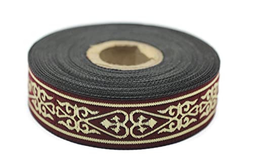 10 Meter 22 mm Bordeauxrot Jacquardband gewebt mit Herzmotiv Keltisch Rollen Borte Stoffband bestickt Handwerk Kleidung Kurzwaren Basteln Dekoration Mittelalter 22068 von Fantastic Kurdele