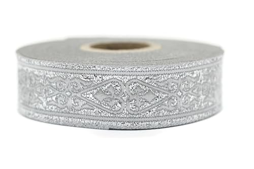 10 Meter 22 mm Silber Metallic Jacquard-Band gewebt mit Herzmotiv Keltisch Rollen Band bestickt Handwerk Kleidung Kurzwaren Kreativ Dekoration Mittelalter 22068 von Fantastic Kurdele