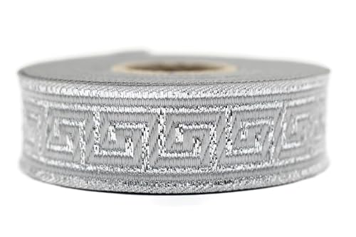 10 Meter 22 mm Silber Metallic Jacquard-Band gewebt mit griechischem Schlüssel Rollen Band bestickt Handwerk Kleidung Kurzwaren Kreativ Dekoration Mittelalter 22062 von Fantastic Kurdele