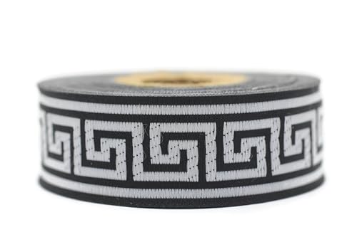 10 Meter 22 mm Silber Schwarz Jacquard-Band gewebt mit griechischem Schlüssel Rollen Band bestickt Handwerk Kleidung Kurzwaren Kreativ Dekoration Mittelalter 22062 von Fantastic Kurdele