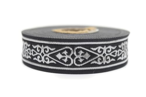 10 Meter 22 mm Silber Schwarz Jacquardband gewebt mit Herzmotiv Keltisch Rollen Band bestickt Handwerk Kleidung Kurzwaren Kreativ Dekoration Mittelalter 22068 von Fantastic Kurdele