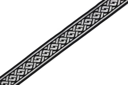 10 Meter 22 mm Silber Schwarz Jacquardband gewebt mit keltischen Knoten Griechisch Rollen Band bestickt Handwerk Kleidung Kurzwaren Freizeit Kreativ Dekoration Mittelalter Nähen 22069 von Fantastic Kurdele