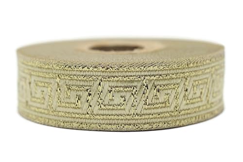 10 Meter 22 mm breites Jacquard-Band in metallisch-goldener Griechischer Stil, gewebte Bordüre für Heimdekoration, Kostümdesign, römische Farbtöne 22062 von Fantastic Kurdele