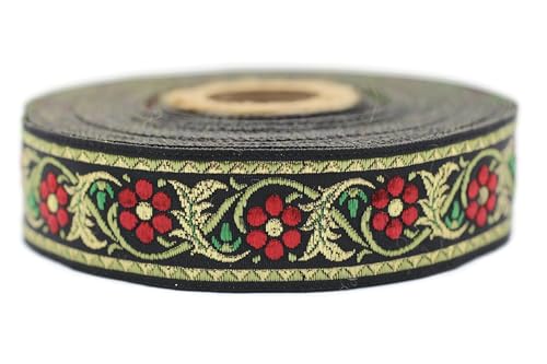 10 Meter 22 mm rot und gold metallic Jacquardband gewebt mit bayerischem Blumenmuster Rollen Borte Stoffband bestickt Handwerk Kleidung Kurzwaren Hobby Kreativ Dekoration Mittelalter Nähen 22904 V4 von Fantastic Kurdele