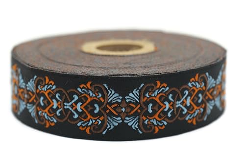 10 Meter 25 mm Orange und Blau Jacquardband gewebt mit skandinavischem Muster Rollen Borte Stoffband bestickt Handwerk Kleidung Kurzwaren Basteln Dekoration Mittelalter 25976-V3 von Fantastic Kurdele