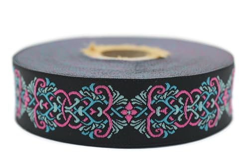 10 Meter 25 mm Rosa und Dunkelblau Jacquardband gewebt mit skandinavischem Muster Rollen Borte Stoffband bestickt Handwerk Kleidung Kurzwaren Hobby Kreativ Dekoration Mittelalter Nähen 25976-V5 von Fantastic Kurdele