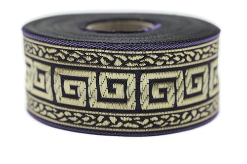 10 Meter 35 mm Flieder und Gold Jacquardband gewebt mit griechischem Schlüsselmotiv Rollen Borte Stoffband bestickt Handwerk Kleidung Kurzwaren Freizeit kreative Dekoration Mittelalter Nähen 35060 von Fantastic Kurdele