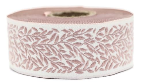 10 Meter 35 mm Rosa und Beige Jacquard-Band gewebt mit Blattmotiv Rollen Borte Stoffband bestickt Handwerk Kleidung Kurzwaren Hobby Kreativ Dekoration Mittelalter 35270-V6 von Fantastic Kurdele