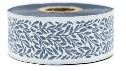 10 Meter 35 mm blau und hellgrau Jacquardband gewebt mit Blattmotiv Rollen Borte Stoffband bestickt Handwerk Kleidung Kurzwaren Hobby Kreativ Dekoration Mittelalter 35270-V5 von Fantastic Kurdele