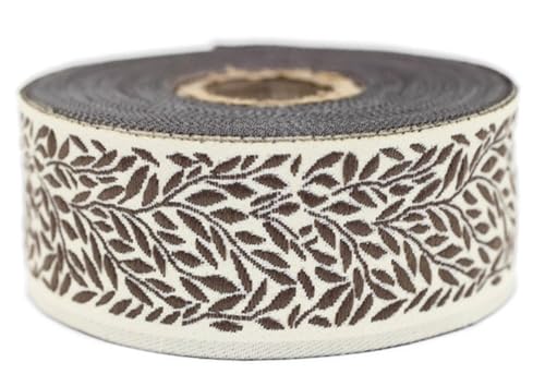 10 Meter 35 mm braun und beige Jacquardband gewebt mit Blattmotiv Rollen Borte Stoffband bestickt Handwerk Kleidung Kurzwaren Hobby Kreativ Dekoration Mittelalter 35270-V8 von Fantastic Kurdele