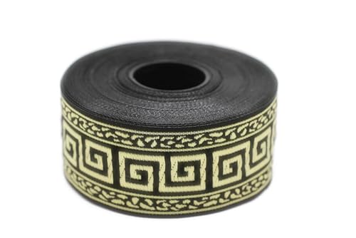 10 Meter 35 mm schwarz und gold Jacquardband gewebt mit griechischem Schlüsselmotiv Rollen Borte Stoffband bestickt Handwerk Kleidung Kurzwaren Hobby Kreativ Dekoration Mittelalter 35060 von Fantastic Kurdele