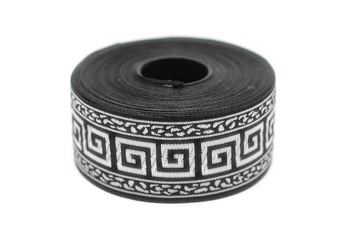 10 Meter 35 mm schwarz und silber Jacquardband gewebt mit griechischem Schlüsselmotiv Rollen Borte Stoffband bestickt Handwerk Kleidung Kurzwaren Hobby kreative Dekoration Mittelalter Nähen 35060 von Fantastic Kurdele