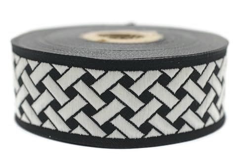 10 Meter 35 mm schwarz und weiß Jacquard-Band gewebt mit keltischem Knotenmuster, Rollen, Borte, bestickt, Handwerk, Kleidung, Kurzwaren, Basteln, Dekoration, mittelalterliche Näharbeit 35274-V9 von Fantastic Kurdele