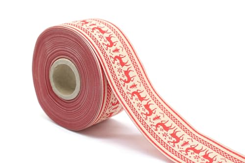 10 Meter 40 mm cremefarben & rot Rentier gewebte Bordüre Jacquard Band für Kleidung Zubehör Wohnkultur Bordüre Kostüm Nähen Trim DIY Bastelbedarf von Fantastic Kurdele