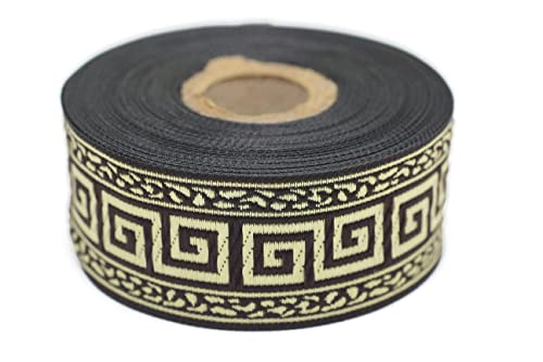 10 Meter Spule 35 mm Braun Gold Griechischer Schlüssel Jacquard Band Mittelalter Trim Gewebte Besatz Retro Stoff Offsetband Heimdekoration Verzierung 35060 von Fantastic Kurdele