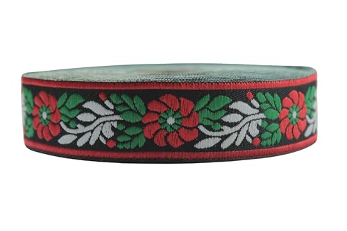 10 Meter Spule Rot Schwarz Blumenband (25 mm) Floral Jacquard Trim Gewebtes Band DIY Nähzubehör OZV03 von Fantastic Kurdele