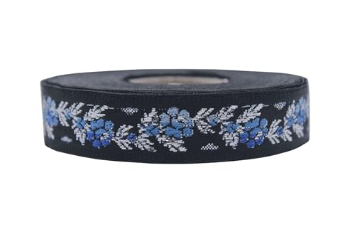 10 Meter Web Borte Webband Jacquardborte Trachtenborte Stickerei Schwarz Vorderseite Blau Blumen Motiv 15mm von Fantastic Kurdele