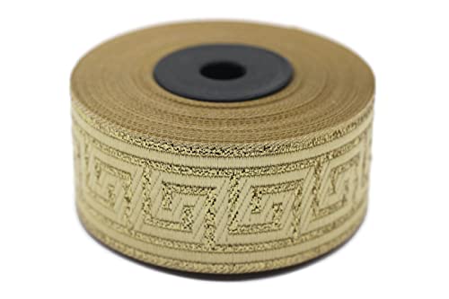 11 Yard Spule 3,5 cm breit Metallic Gold Griechische Schlüssel Jacquard Schleife Mittelalter Stoffbesatz Geschenkverpackung Hochzeit Party Dekoration 35062 von Fantastic Kurdele