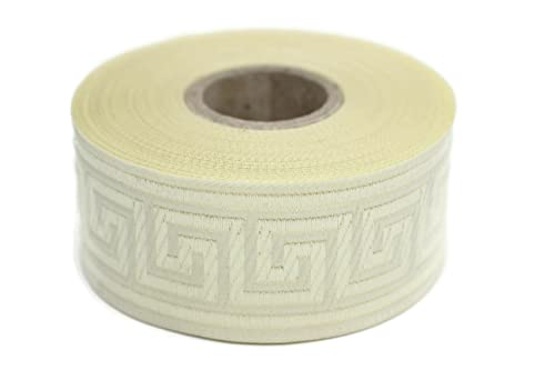 11 Yard Spule 3,5 cm breit beige griechische Schlüssel Jacquardband Mittelalter Stoffbesatz Geschenkverpackung Hochzeit Party Dekoration 35062 von Fantastic Kurdele