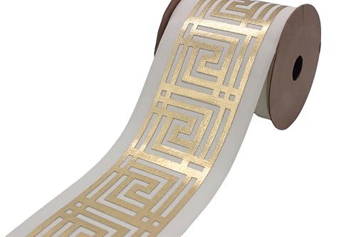 3,5 Meter Spule 100 mm Breite Beige Gold Griechische Schlüssel Vorhangbordüre Jacquardband für Ihre Vorhänge, Gardinenband K1102 V3 von Fantastic Kurdele