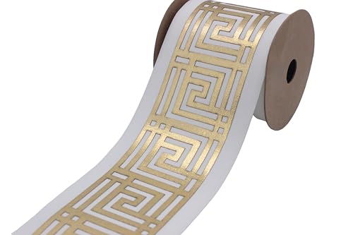 3,5 m Spule, 100 mm Breite, creme-gold, griechischer Schlüssel, Vorhangbordüre, Jacquard-Band für Ihre Vorhänge, Gardinenband, K1102 V2 von Fantastic Kurdele