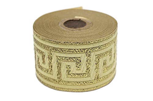 Fantastic Kurdele: 50062 Band mit griechischem Schlüssel, Jacquard-Besatz, dekoratives Band, Vorhangband, 11 Yard, 5 cm breit, metallisches Gold, 100% Polyester, Hochzeit von Fantastic Kurdele