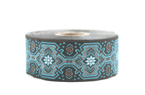 CNK10 Spule mit 3,5 cm breitem Jacquard-Band, gewebt, ideal für Näh- und Bastelprojekte, Blau, 9 m von Fantastic Kurdele