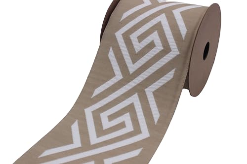 Gardinenband V1 174, 3,5 m Spule, 100 mm breit, Beige / Weiß, geometrische Gardinenborte, Jacquard-Band für Ihre Vorhänge, Gardinenband von Fantastic Kurdele