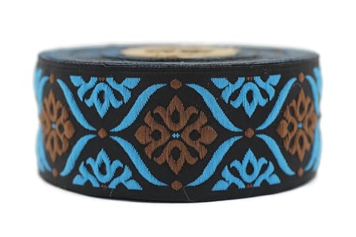 Jacquard-Band, gewebt, Blau und Braun, Elegance, Mosaik, 10 m x 35 mm – Rolle, besticktes Band, für Nähen, Dekoration 35973-V1 Jacquard-Band, gewebt, Blau und Braun, Elegance, Mosaik, 10 m x 35 mm – Rolle, besticktes Band, für Nähen, Dekoration 35973-V1 von Fantastic Kurdele