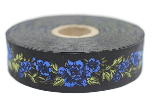 Jacquard-Band, gewebt, Blau und Schwarz – Mitternachtsblume 10 m x 25 mm – Rollen besticktes Band zum Nähen Dekoration 25096-V6 Jacquard-Band, gewebt, Blau und Schwarz – Mitternachtsblume 10 m x 25 mm – Rollen besticktes Band zum Nähen Dekoration 25096-V6 von Fantastic Kurdele