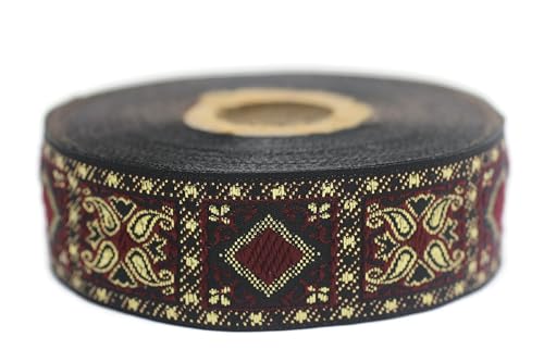 Jacquard-Band, gewebt, Bordeauxrot und Gold, geometrisch, 10 m x 25 mm – Rolle, besticktes Band, für Nähen, Dekoration 25587-V3 Jacquard-Band, gewebt, Bordeauxrot und Gold, geometrisch, 10 m x 25 mm – Rolle, besticktes Band, für Nähen, Dekoration 25587-V3 von Fantastic Kurdele