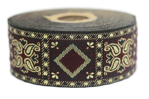 Jacquard-Band, gewebt, Bordeauxrot und Gold, geometrisch, 10 m x 35 mm – Rolle, besticktes Band, für Nähen, Dekoration 35587-V3 Jacquard-Band, gewebt, Bordeauxrot und Gold, geometrisch, 10 m x 35 mm – Rolle, besticktes Band, für Nähen, Dekoration 35587-V3 von Fantastic Kurdele