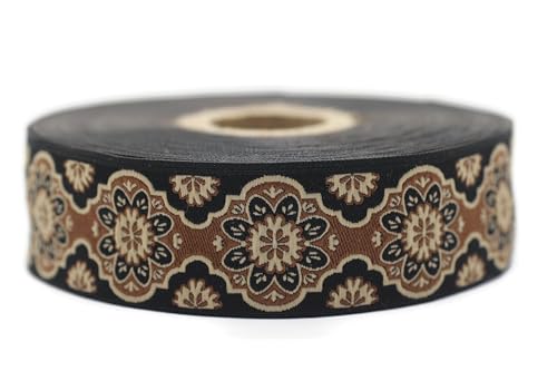 Jacquard-Band, gewebt, Braun und Beige, Sonnenblume, 10 m x 25 mm – Rolle, besticktes Band, zum Nähen, Dekoration 25707-V8 Jacquard-Band, gewebt, Braun und Beige, Sonnenblume, 10 m x 25 mm – Rolle, besticktes Band, zum Nähen, Dekoration 25707-V8 von Fantastic Kurdele