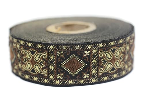 Jacquard-Band, gewebt, Braun und Gold, geometrisches Metallic, 10 m x 25 mm – Rolle, besticktes Band, zum Nähen, Dekoration 25587-V2 Jacquard-Band, gewebt, Braun und Gold, geometrisches Metallic, 10 m x 25 mm – Rolle, besticktes Band, zum Nähen, Dekoration 25587-V2 von Fantastic Kurdele
