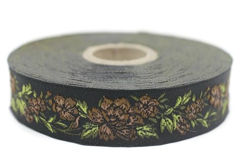 Jacquard-Band, gewebt, Braun und Schwarz – Mitternachtsblume 10 m x 25 mm – Rollen besticktes Band für Näharbeiten, Dekoration 25096-V7 Jacquard-Band, gewebt, Braun und Schwarz – Mitternachtsblume 10 m x 25 mm – Rollen besticktes Band für Näharbeiten, Dekoration 25096-V7 von Fantastic Kurdele