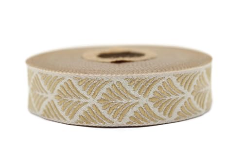 Jacquard-Band, gewebt, Gelb und Beige, Muschel, 10 m x 20 mm – Rolle, besticktes Band, zum Nähen, Dekoration 20273-V7 Jacquard-Band, gewebt, Gelb und Beige, Muschel, 10 m x 20 mm – Rolle, besticktes Band, zum Nähen, Dekoration 20273-V7 von Fantastic Kurdele
