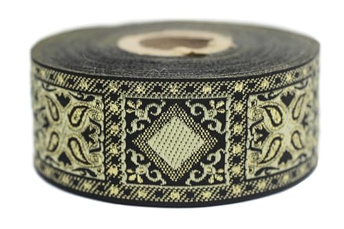 Jacquard-Band, gewebt, Gelb und Gold, geometrisches Metallic, 10 m x 35 mm – Rolle, besticktes Band, für Nähen, Dekoration 35587-V5 Jacquard-Band, gewebt, Gelb und Gold, geometrisches Metallic, 10 m x 35 mm – Rolle, besticktes Band, für Nähen, Dekoration 35587-V5 von Fantastic Kurdele