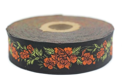 Jacquard-Band, gewebt, Orange und Schwarz – Mitternachtsblume 10 m x 25 mm – Rollen besticktes Band zum Nähen Dekoration 25096-V8 Jacquard-Band, gewebt, Orange und Schwarz – Mitternachtsblume 10 m x 25 mm – Rollen besticktes Band zum Nähen Dekoration 25096-V8 von Fantastic Kurdele