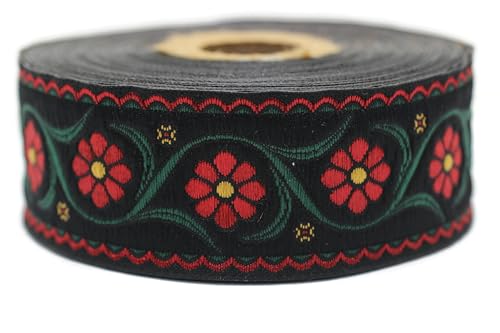 Jacquard-Band, gewebt, Rot und Grün, Boheme-Blumen, 10 m x 35 mm – Rolle, besticktes Band, zum Nähen, Dekoration 35938-V1 Jacquard-Band, gewebt, Rot und Grün, Boheme-Blumen, 10 m x 35 mm – Rolle, besticktes Band, zum Nähen, Dekoration 35938-V1 von Fantastic Kurdele