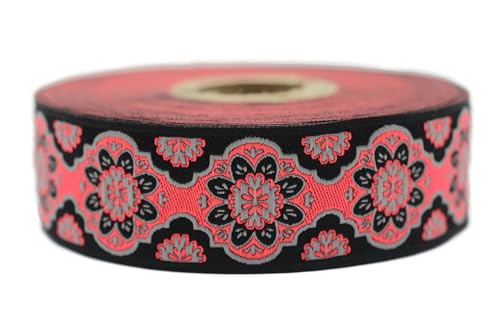 Jacquard-Band, gewebt, Schwarz und Koralle, lebendige Sonnenblume, 10 m x 25 mm – Rolle, besticktes Band, zum Nähen, Dekoration 25707-V5 Jacquard-Band, gewebt, Schwarz und Koralle, lebendige Sonnenblume, 10 m x 25 mm – Rolle, besticktes Band, zum Nähen, Dekoration 25707-V5 von Fantastic Kurdele