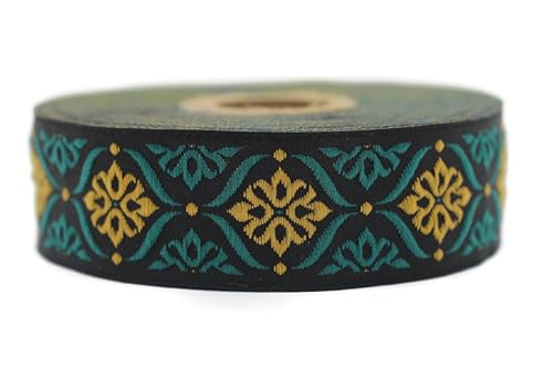 Jacquard-Band, gewebt, Senfgelb und Smaragdgrün, Elegance, Mosaik, 10 m x 25 mm – Rolle, besticktes Band, zum Nähen, Dekoration 25973-V4 Jacquard-Band, gewebt, Senfgelb und Smaragdgrün, Elegance, Mosaik, 10 m x 25 mm – Rolle, besticktes Band, zum Nähen, Dekoration 25973-V4 von Fantastic Kurdele