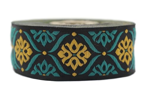 Jacquard-Band, gewebt, Senfgelb und Smaragdgrün, Elegance, Mosaik, 10 m x 35 mm – Rolle, besticktes Band, für Näharbeiten, Dekoration 35973-V4 Jacquard-Band, gewebt, Senfgelb und Smaragdgrün, Elegance, Mosaik, 10 m x 35 mm – Rolle, besticktes Band, für Näharbeiten, Dekoration 35973-V4 von Fantastic Kurdele