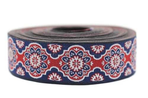 Jacquard-Band, gewebt, Ziegelrot und Marineblau, Sonnenblume, 10 m x 25 mm – Rolle, besticktes Band, zum Nähen, Dekoration 25707-V7 Jacquard-Band, gewebt, Ziegelrot und Marineblau, Sonnenblume, 10 m x 25 mm – Rolle, besticktes Band, zum Nähen, Dekoration 25707-V7 von Fantastic Kurdele