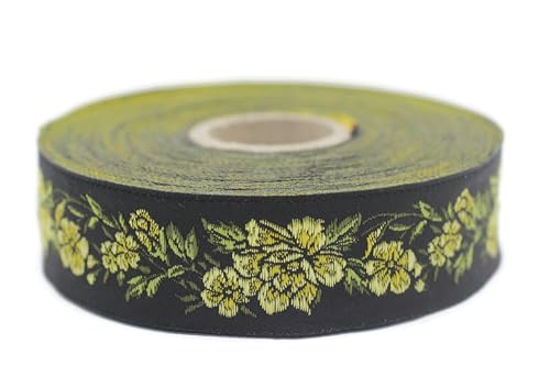 Jacquard-Band, gewebt, blau, gelb und schwarz – Mitternachtsblume 10 m x 25 mm – Rolle besticktes Band zum Nähen Dekoration 25096-V2 Jacquard-Band, gewebt, blau, gelb und schwarz – Mitternachtsblume 10 m x 25 mm – Rolle besticktes Band zum Nähen Dekoration 25096-V2 von Fantastic Kurdele